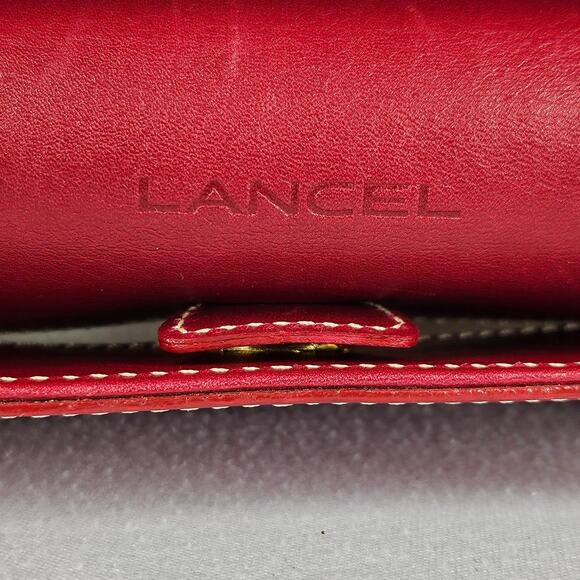 LANCEL WOMEN'S RED LEATHER - CREAM LINER TOP HANDLE HANDBAG W/ DUST BAG 15" x 7" - Picture 6 of 16